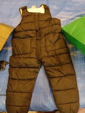 Children's Black Puffer Snow Overalls - Insulated Winter Bib